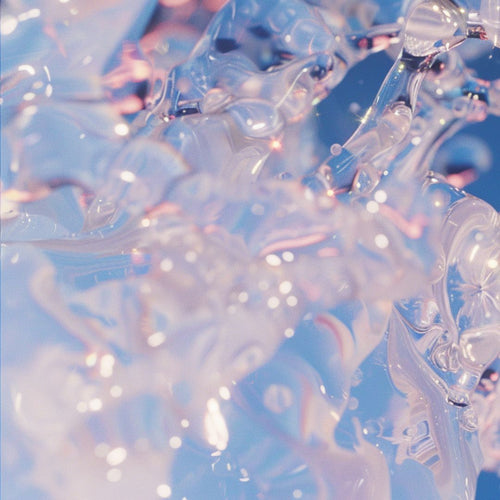 Close-up image of translucent, glossy textures in soft pastel tones.