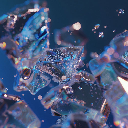 Close-up of crystal-like structures with geometric facets.
