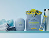 Display of TIMEBEAM products surrounded by light-blue objects.